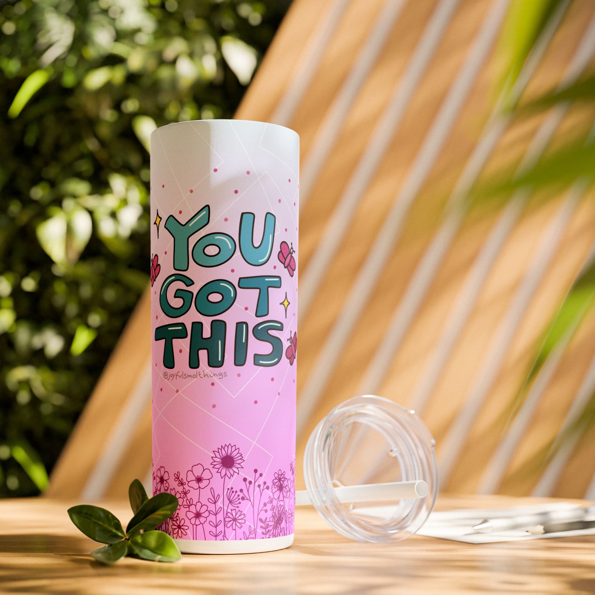 Motivational 20oz Skinny Tumbler with Straw - 'You Got This'